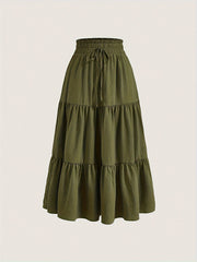 Макси-юбка с высокой талией и рюшей по краю, полиэстеровая смесь, повседневная, весна, лето, осень