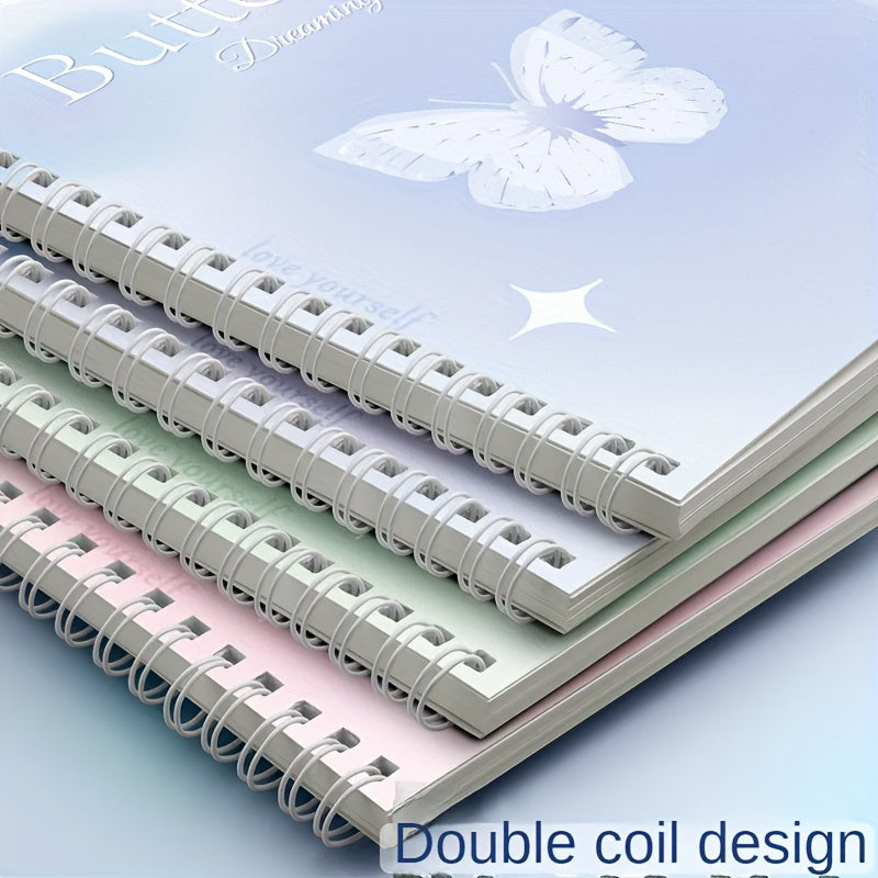 Set of 4 A5 Butterfly Dream Coil Notebooks with Wide Ruled Pages and Lay-Flat Design