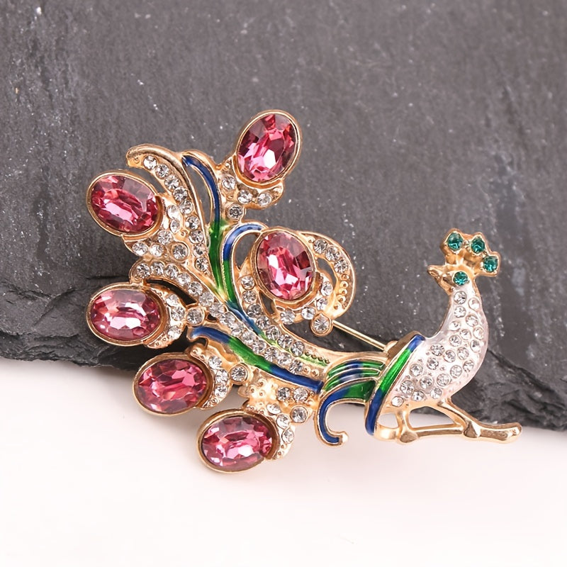 Elegant Peacock Brooch Rhinestones Vintage Animal Pin for Women Weddings Formal