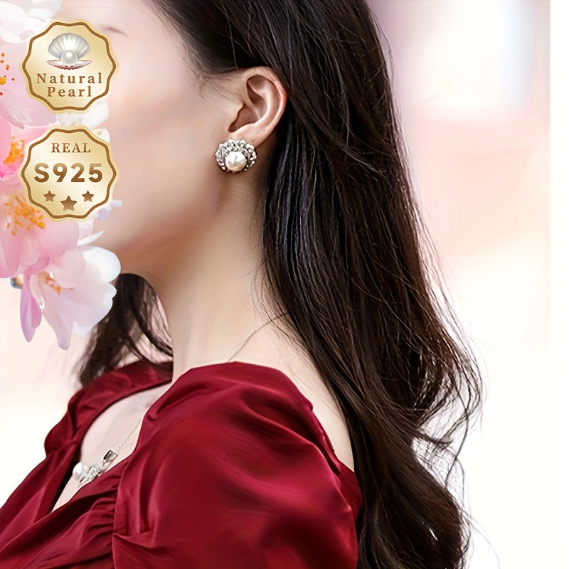 Women’s Freshwater Pearl Stud Earrings 11-12mm Sterling Silver Vintage Style Gift