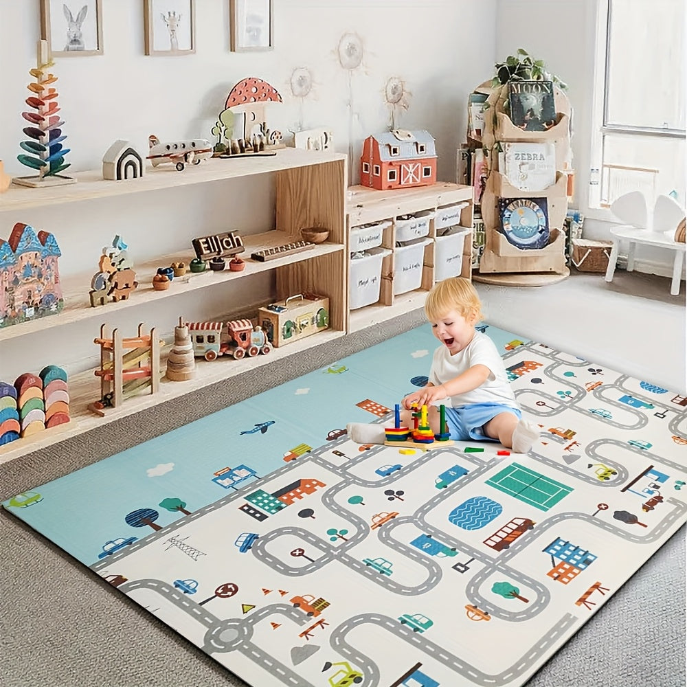 Kids Play Mat Waterproof Foldable Crawling Mat with Traffic Road Design 200x180cm