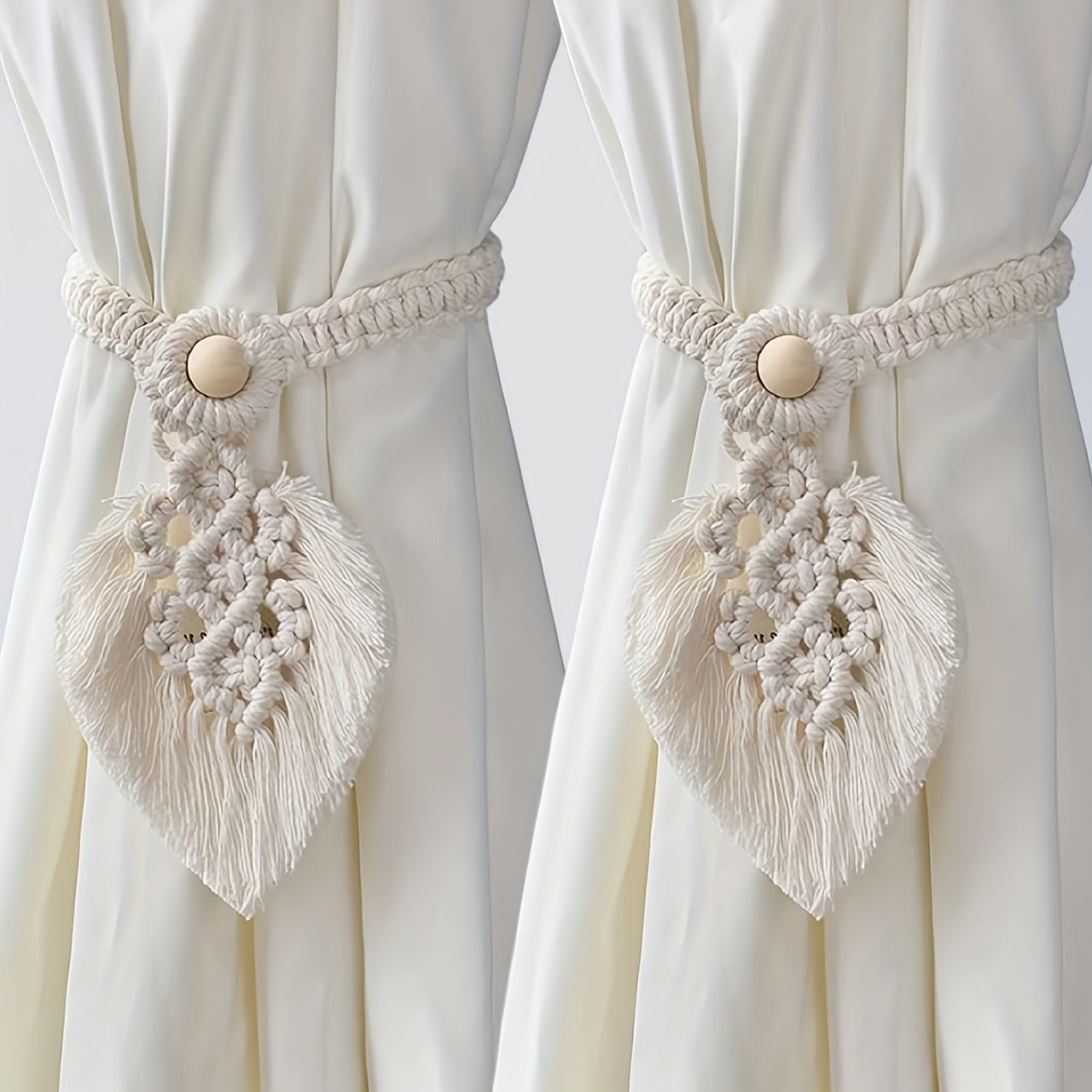 Set of 2 Bohemian Woven Curtain Ties with Leaf Macrame Design Adjustable Holdbacks for Windows Home Bedroom Office