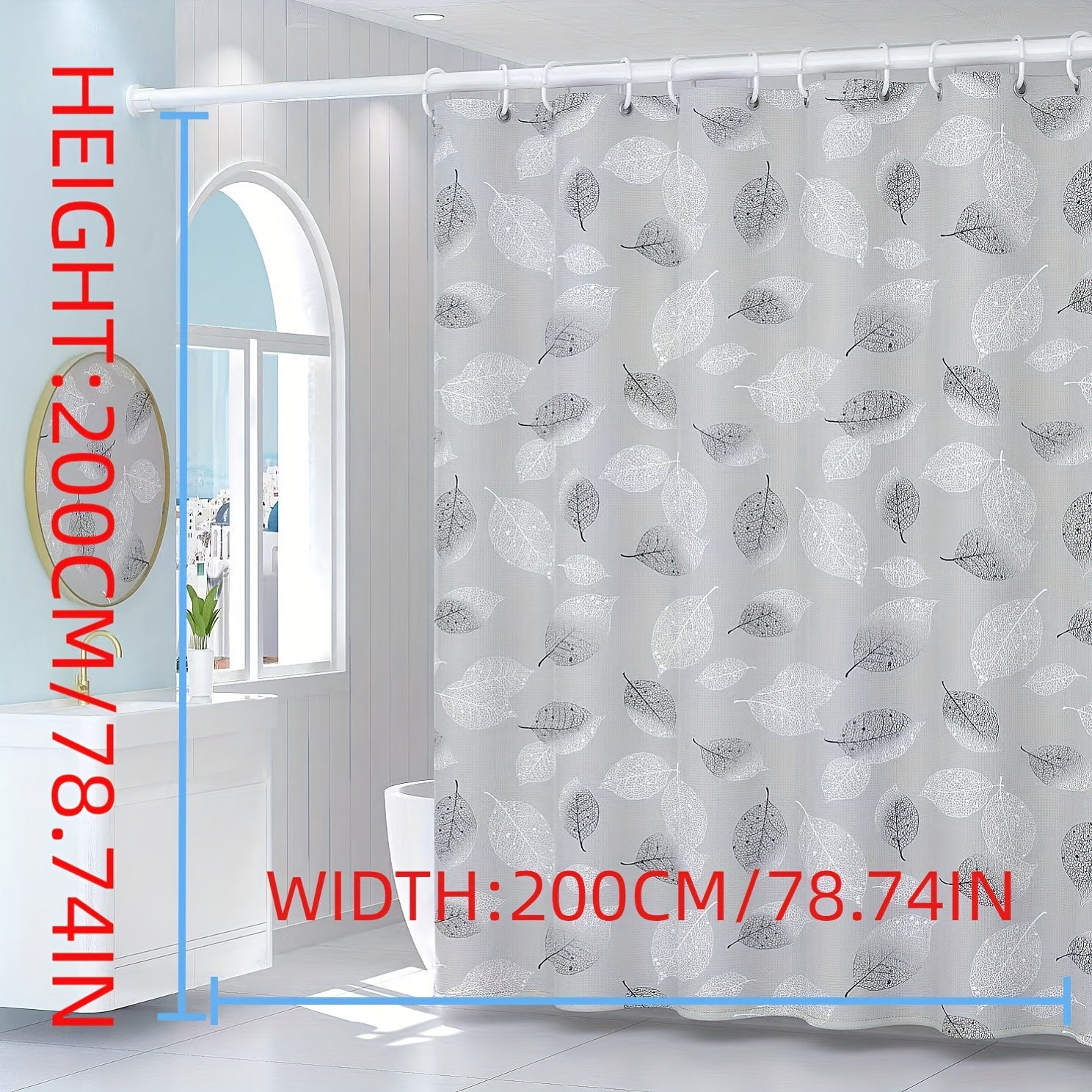 Autumn Leaves Water-Resistant PEVA Shower Curtain with Woven Leaf Pattern and Reinforced Grommets