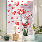 Valentine's Day Gnome and Heart Window Clings Pink Red Self-Adhesive Decor