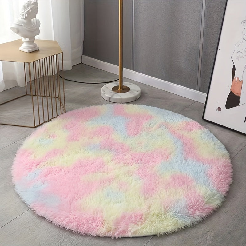 Soft Fluffy Tie-Dye Round Mat 3cm Thick Velvet for Living Room and Bedroom