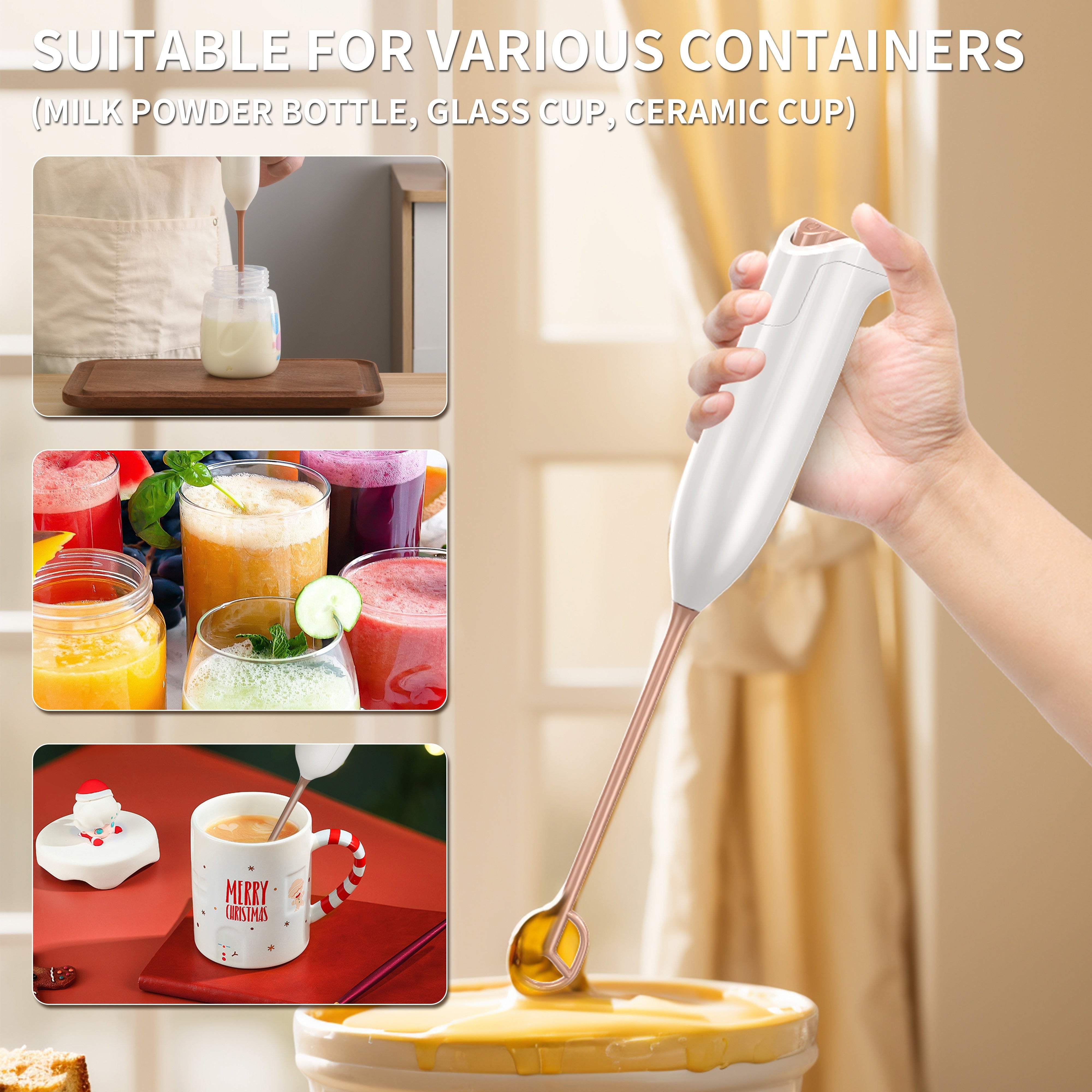 Electric Handheld Mixer Mini Blender for Juicing and Dough, Battery-Powered