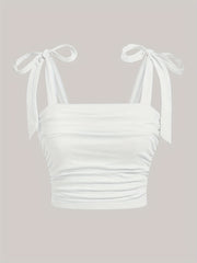 Women's Solid Square Neck Ruched Crop Tank Top Summer Sleeveless Knit Polyester