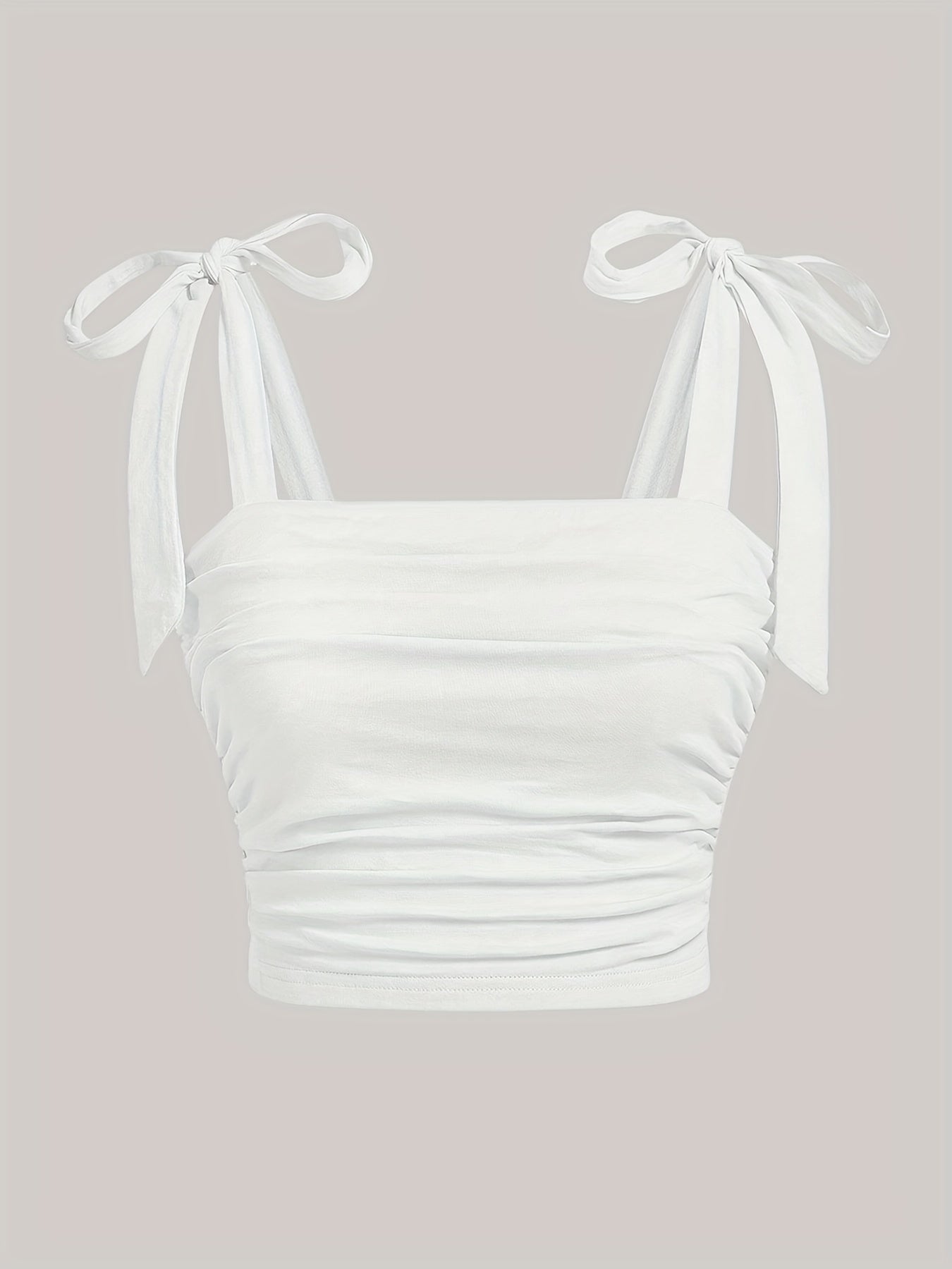 Women's Solid Square Neck Ruched Crop Tank Top Summer Sleeveless Knit Polyester