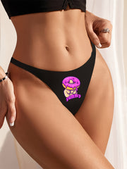 Women's Thong Underwear Breathable Donut Print Letter Graphic Nylon Fabric
