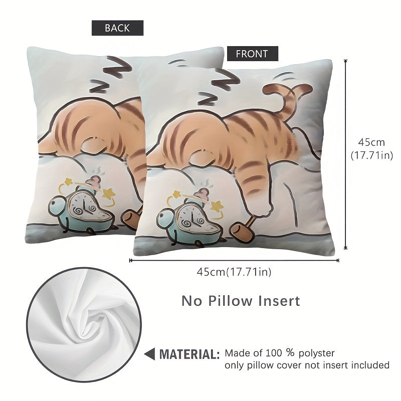 Double-Sided Cat and Mouse Print Decorative Pillow Cover 45cm Polyester Washable