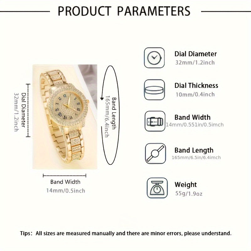 Conjunto de reloj de mujer y joyería de cuarzo con cinco piezas en tono plateado