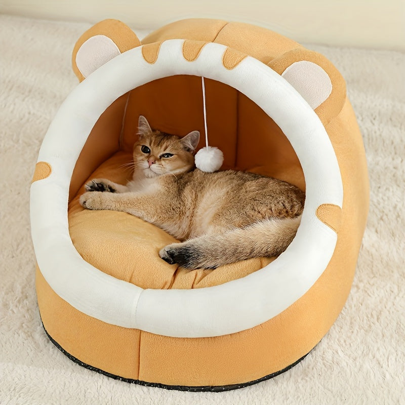 Cat Bed Cozy Cat-Shaped Bed with Soft Polyester Fiber Breathable All-Season Small to Large Cats
