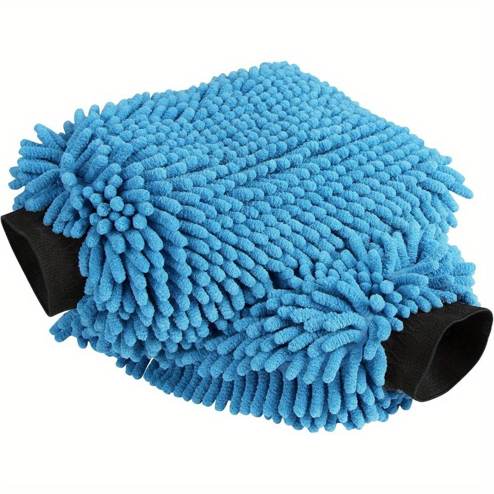 2-Pack Microfiber Car Wash Gloves Gray Blue Green Regular Size