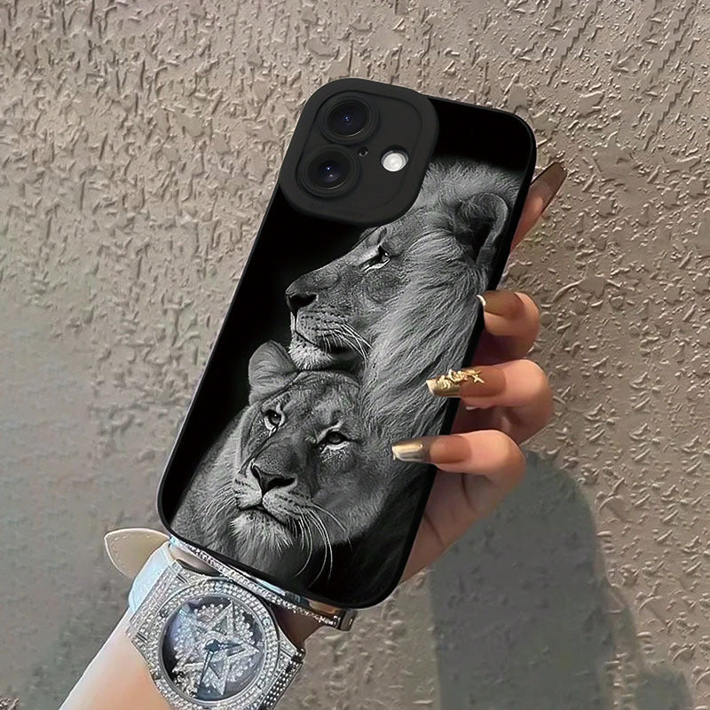 iPhone modellari 7 dan 15 Pro Max gacha bo'lgan uchun qora lion naqshli TPU telefon qutisi