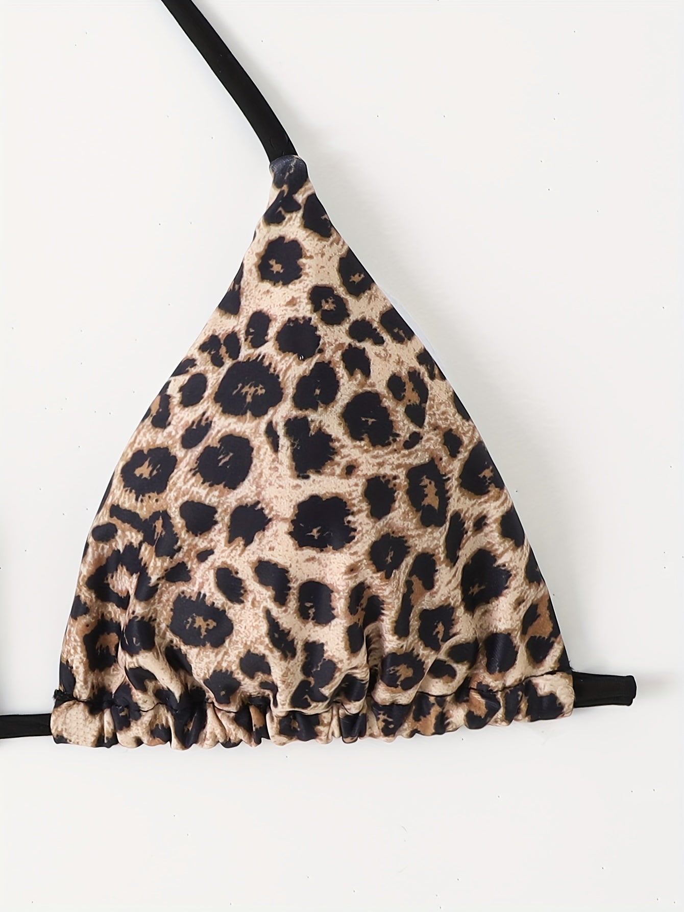 Women's Two-Tone Leopard Print Triangle Bikini Top Adjustable Tie Back Swimwear