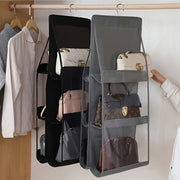 6 Pocket Hanging Handbag Organizer with Transparent Pouches for Closet Storage