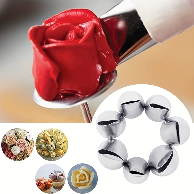 Kek bezash uchun 7 ta metall shprits bilan to'plam, krema va fondant dizaynlari uchun