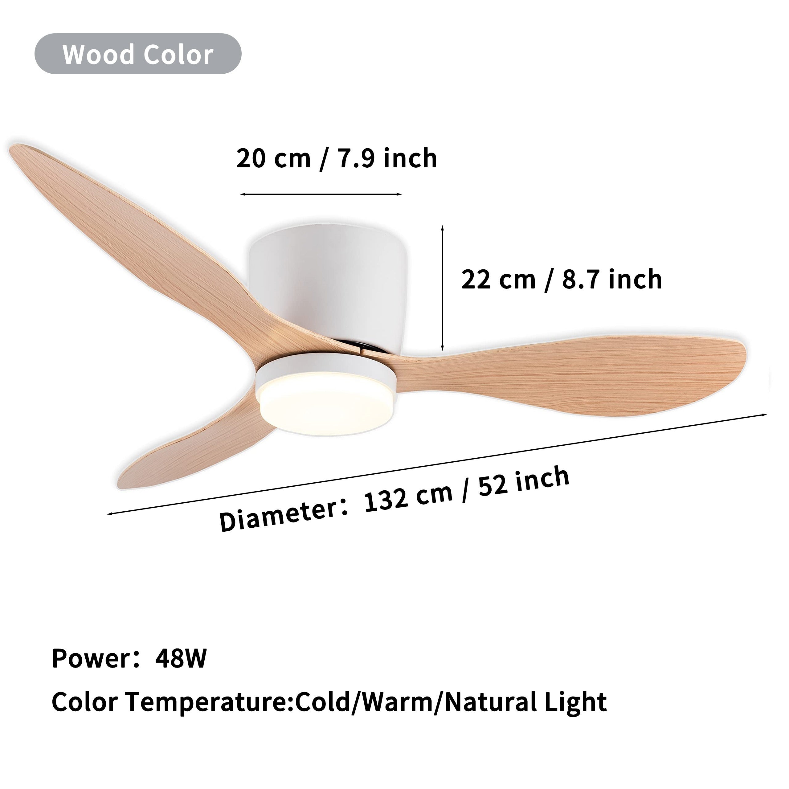 Ventilador de techo moderno de 52 pulgadas con luces LED, control remoto, temperatura de color ajustable, 6 velocidades para uso en interiores, sala de estar, dormitorio, comedor