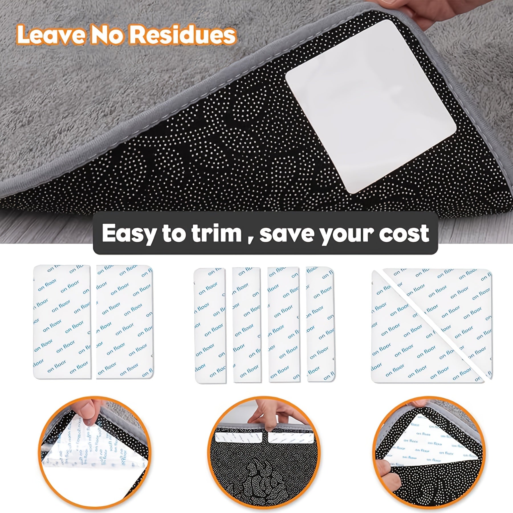 Set of 4/8 Anti-Slip Rug Gripper Pads 3.15x3.15 Inches for Hardwood Floors