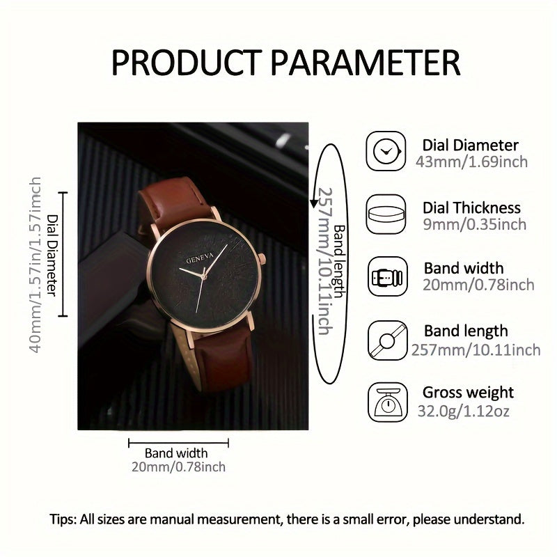 Men's Quartz Watch and Three Leather Bracelets Set