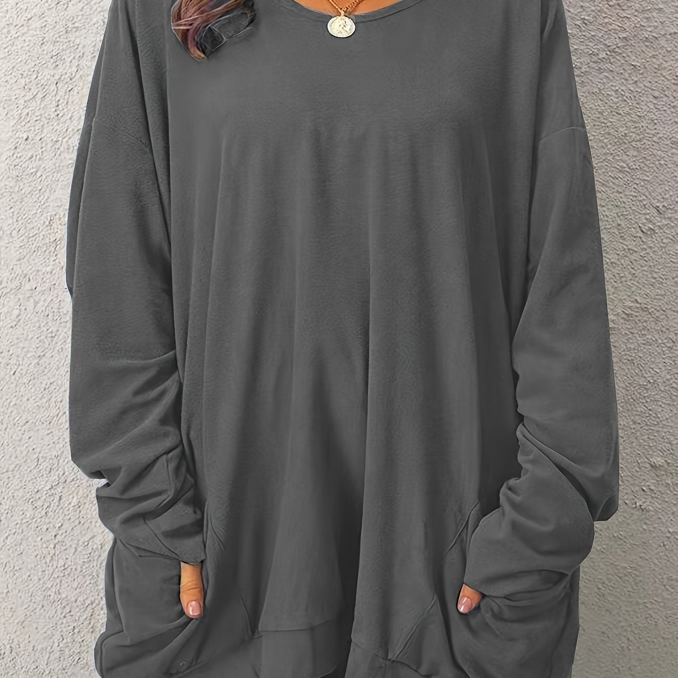 Women's Black Long Sleeve Casual Dress with Pockets for Spring Fall