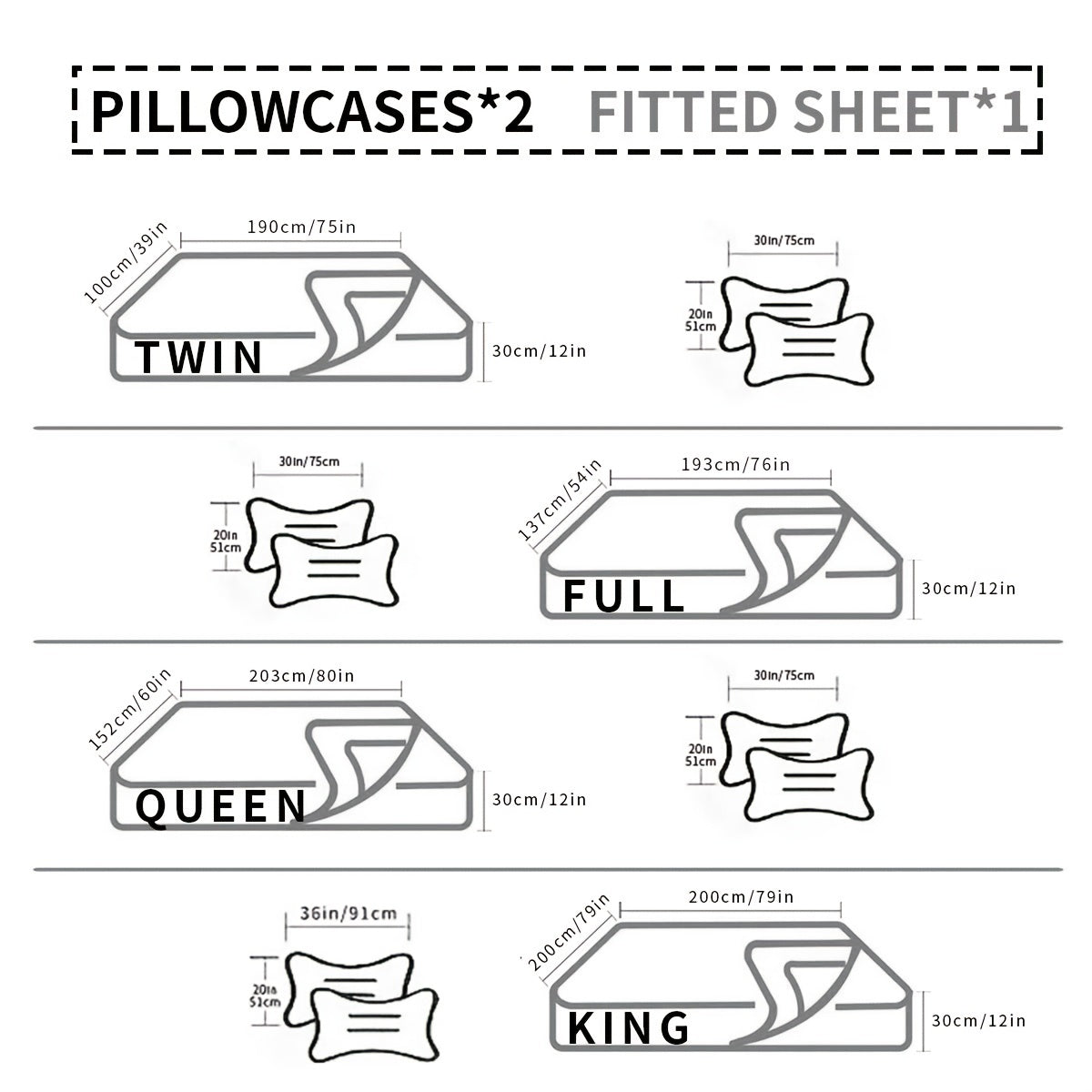 Set of Four Flower Print Fitted Sheets with Pillowcases Breathable Soft Cotton