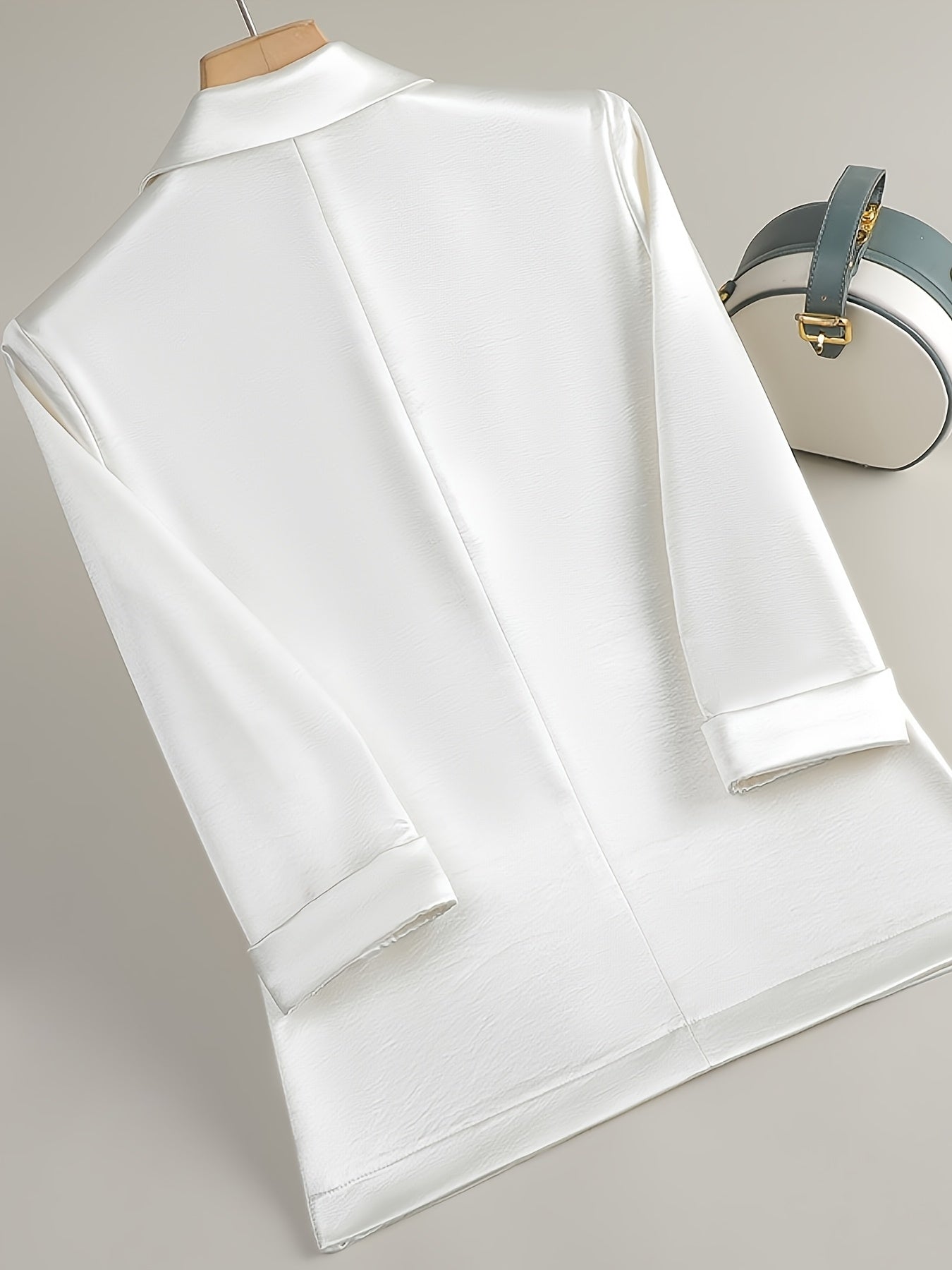 Plus Size White Satin Blazer for Women Office Formal Slim Fit