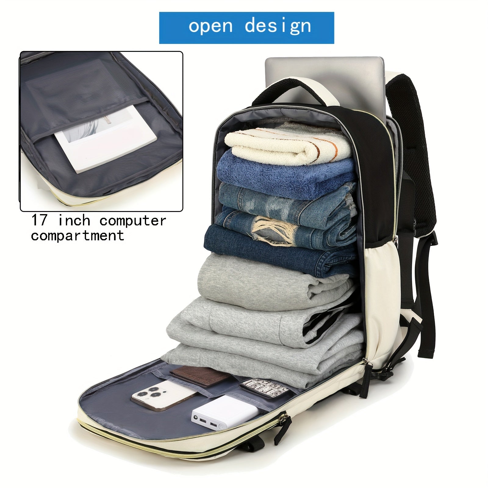 Ayollar uchun sayohat backpacki, poyabzal bo'limi bilan, noutbuk sumkasi, sozlanadigan kamar, zip yopilishi