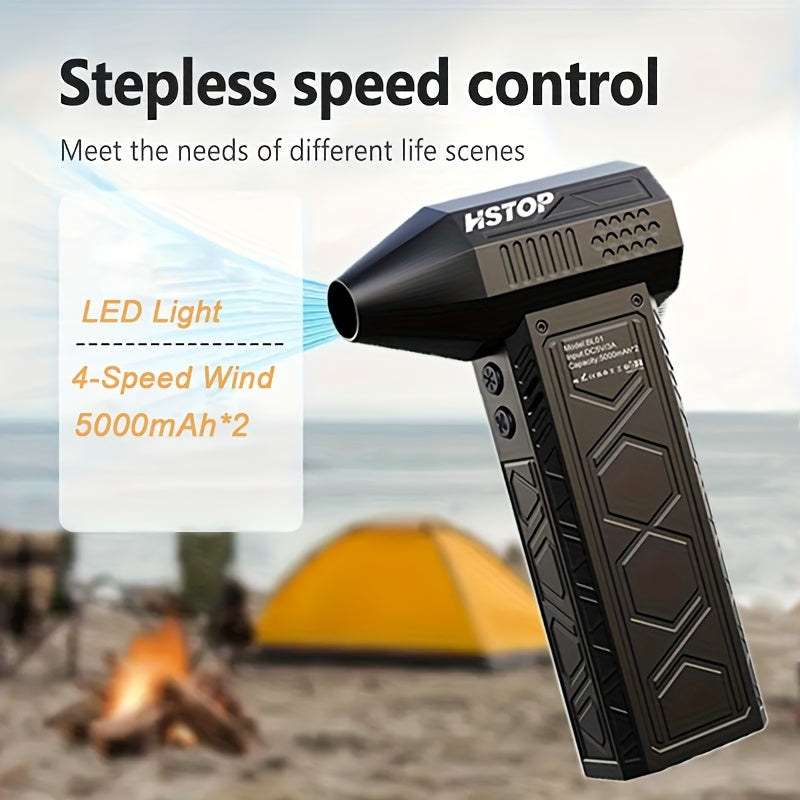 High-Speed Mini Handheld Air Blower with LED Light, Rechargeable 10000mAh Battery