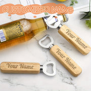 Custom Wooden Handle Bottle Opener Keychain with Engraved Logo and Phone Number