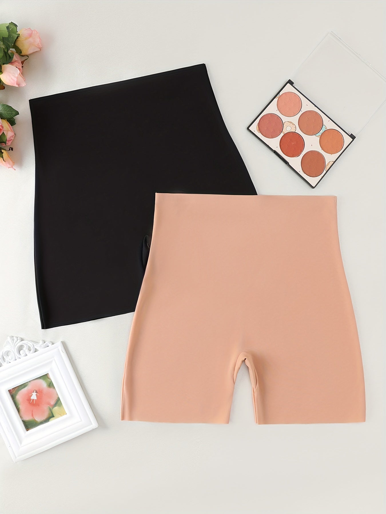 2-Pack High-Waisted Shapewear Shorts Solid Color Nylon Body Shaper Pants