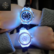Glow-in-the-Dark Silicone Watch for Men Women Kids LED Time Display Casual Fashion Rhinestone Accents