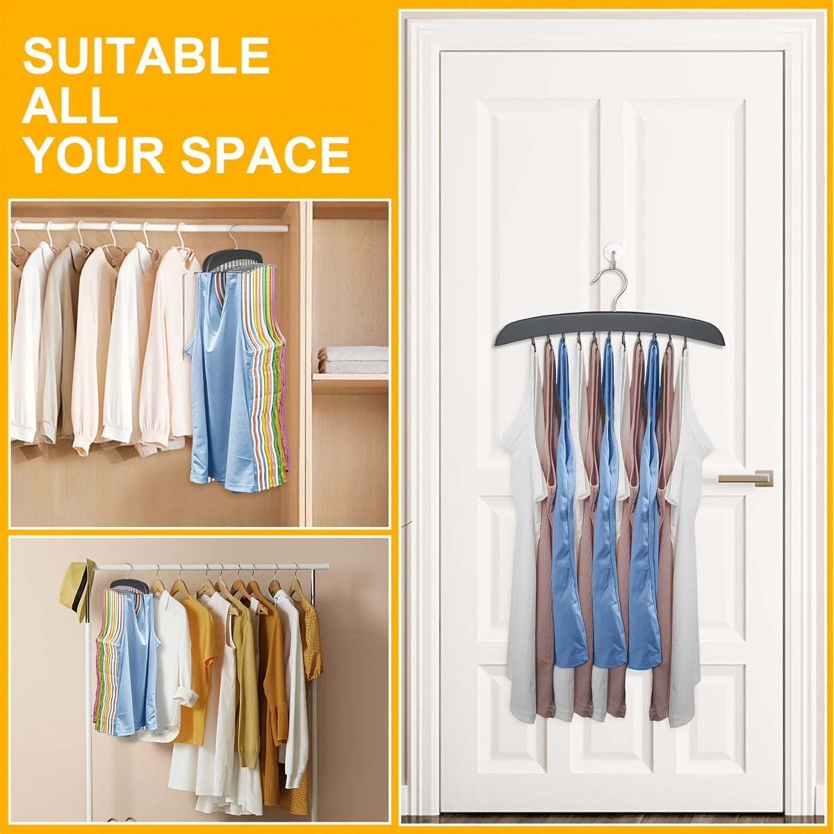 Perchas para camisetas con organizador de sujetadores, 24 ganchos para almacenamiento en armario, soporte antideslizante para corbatas