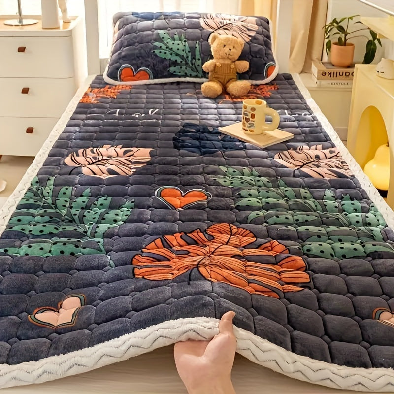 Soft Thickened Warm Velvet Mattress Topper with Polyester Filling and Quilted Milk Velvet Fabric