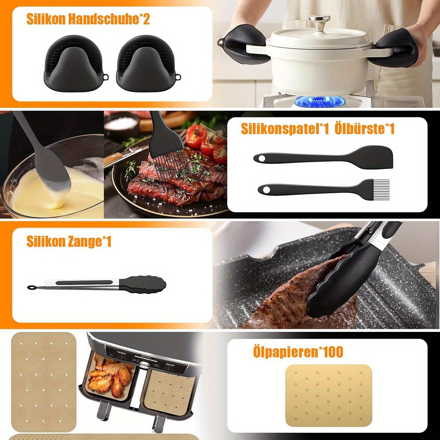 Air Fryer Accessories Set Includes Silicone Molds for 10.4L and 5.2L Air Fryers