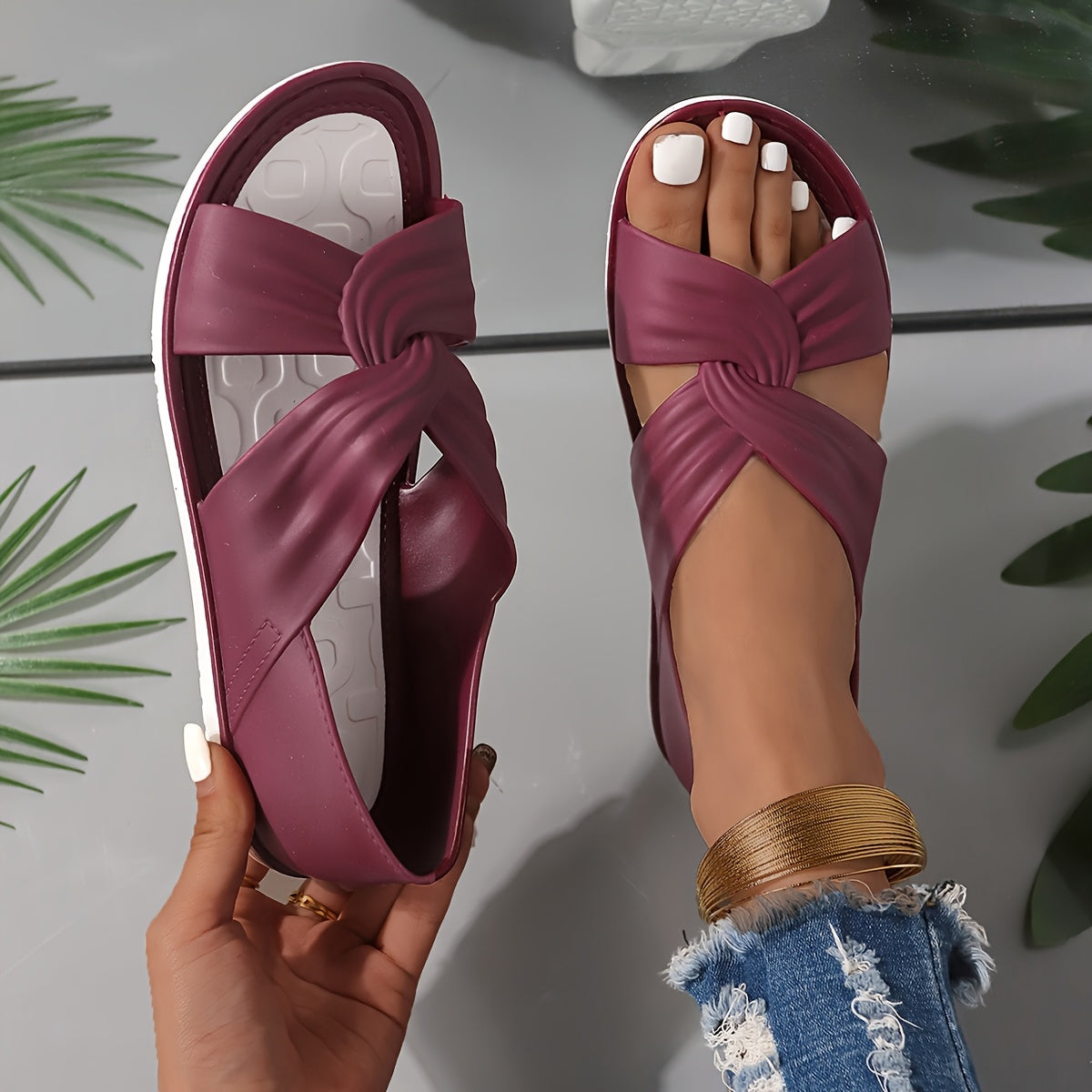 Women's Beige EVA Slide Sandals Casual Open Toe Flat Heel Summer Footwear