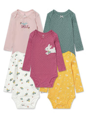 Set of 5 Baby Cotton Triangle Bodysuits with Cartoon Patterns for Infants and Toddlers