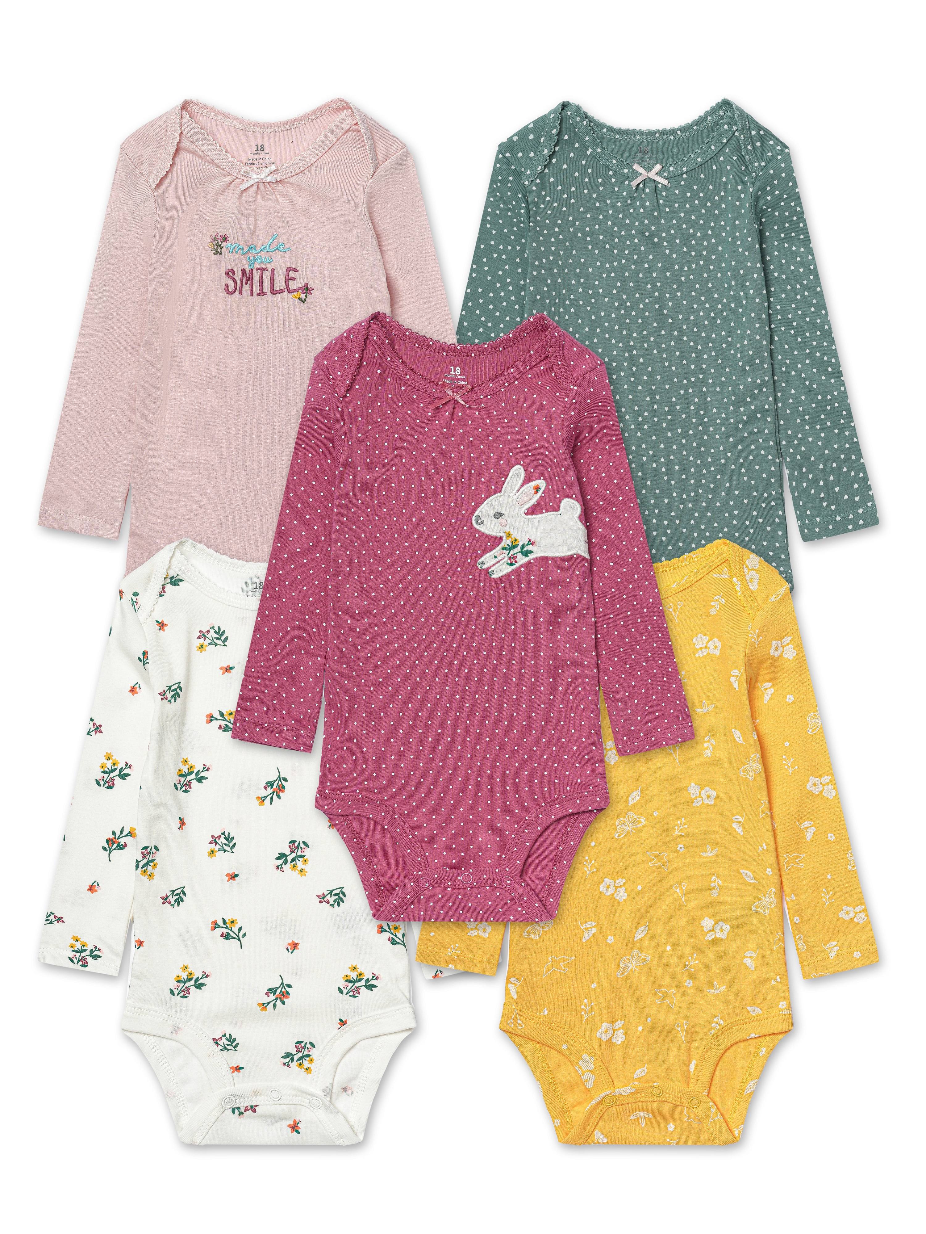 Set of 5 Baby Cotton Triangle Bodysuits with Cartoon Patterns for Infants and Toddlers