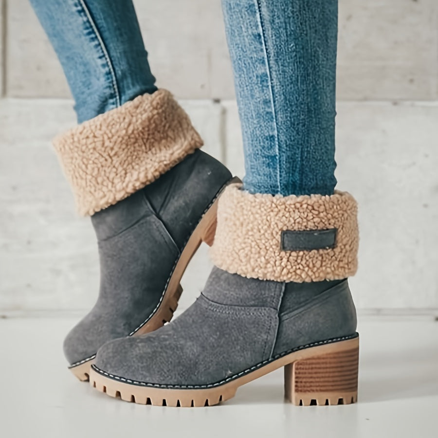 Women's Winter Ankle Boots Fleece-Lined Mid-Calf Slip-On | Warm Fabric, Rubber Sole