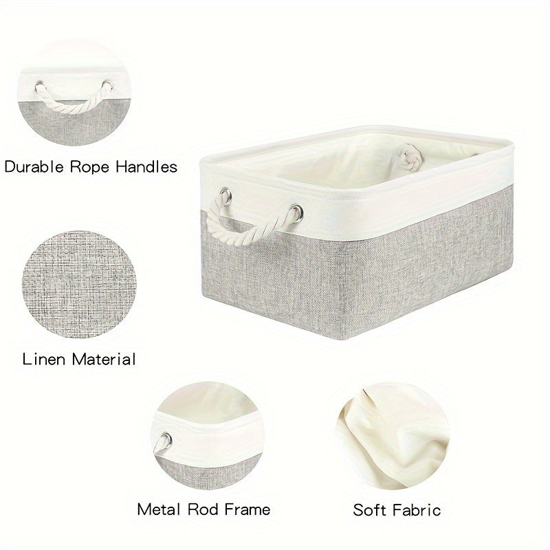 Rectangular Foldable Storage Basket with Handle for Clothes Toys Books in Home and Office