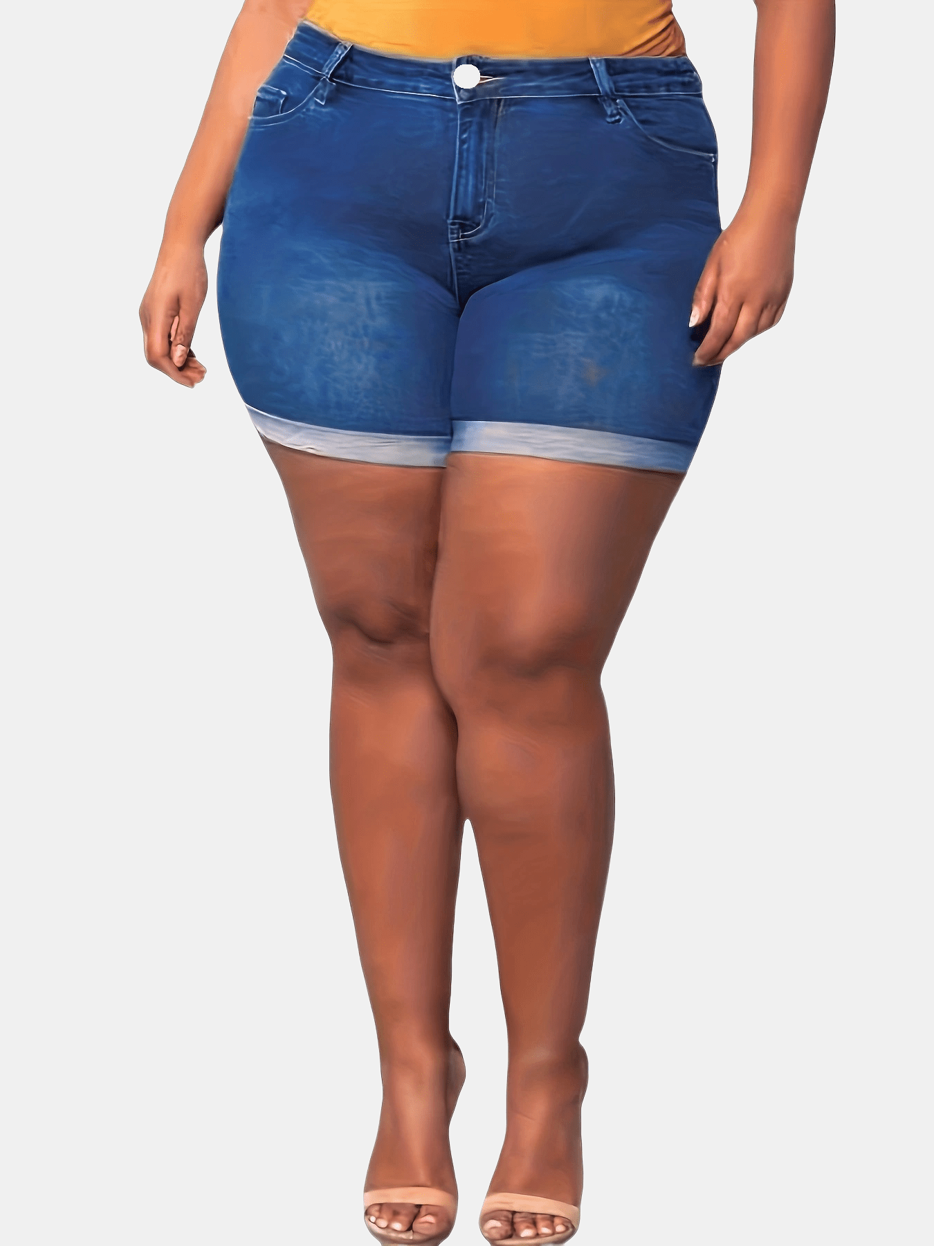 Women Plus Size Denim Shorts High Waist Woven Bermuda Solid Color