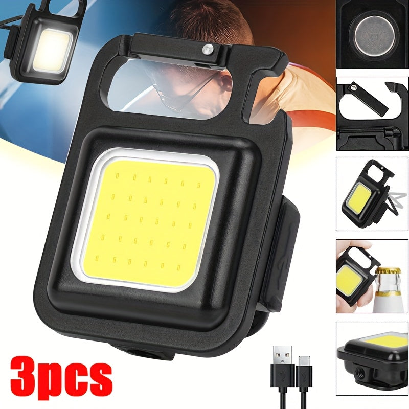 Набор из 2 портативных мини-фонариков для ключей на открытом воздухе, COB, освещение для рюкзака