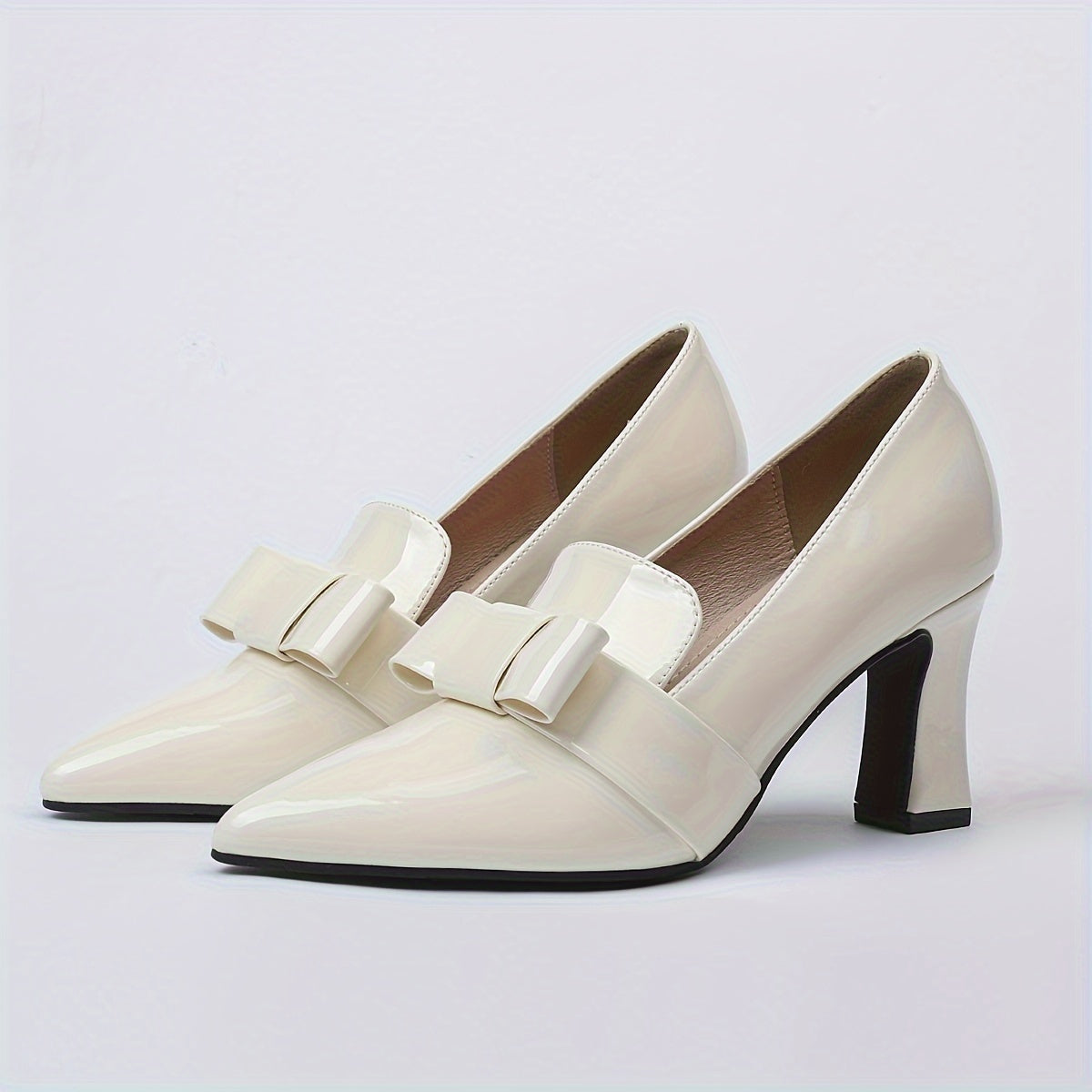 Women's Solid Color Pumps with Bowknot, Block Heel, Water-Resistant