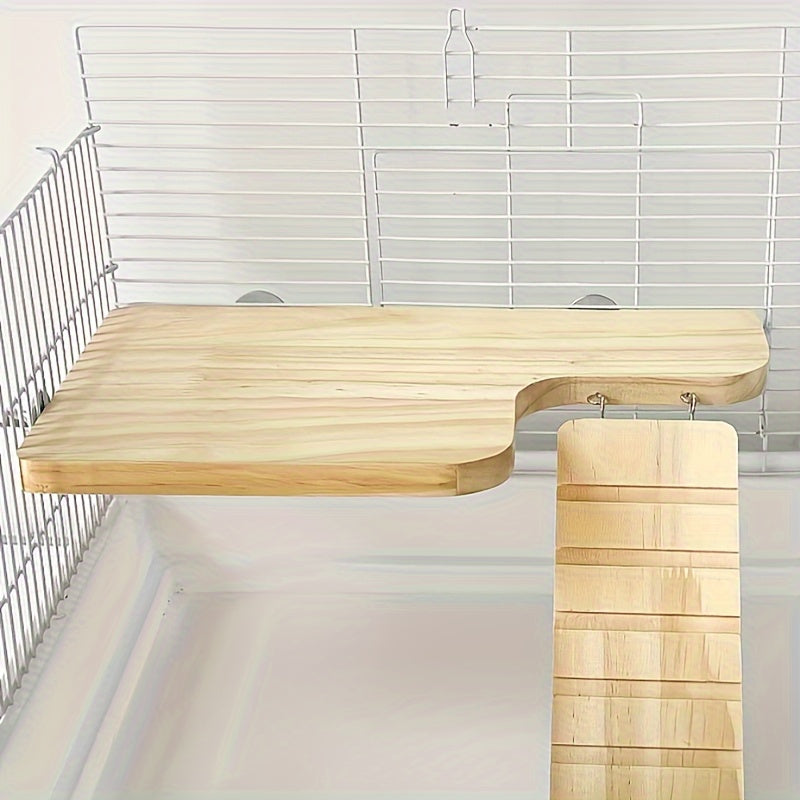 Plataforma de madera para mascotas pequeñas con escalera impermeable para hámsters, aves y animales pequeños
