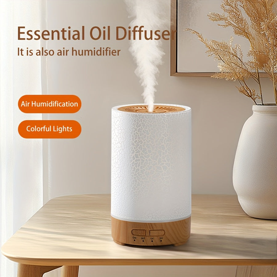 Humidifier with 150ml Capacity, 7-Color Adjustable Light, Wood Grain Finish, USB Powered for Desktop and Room Use