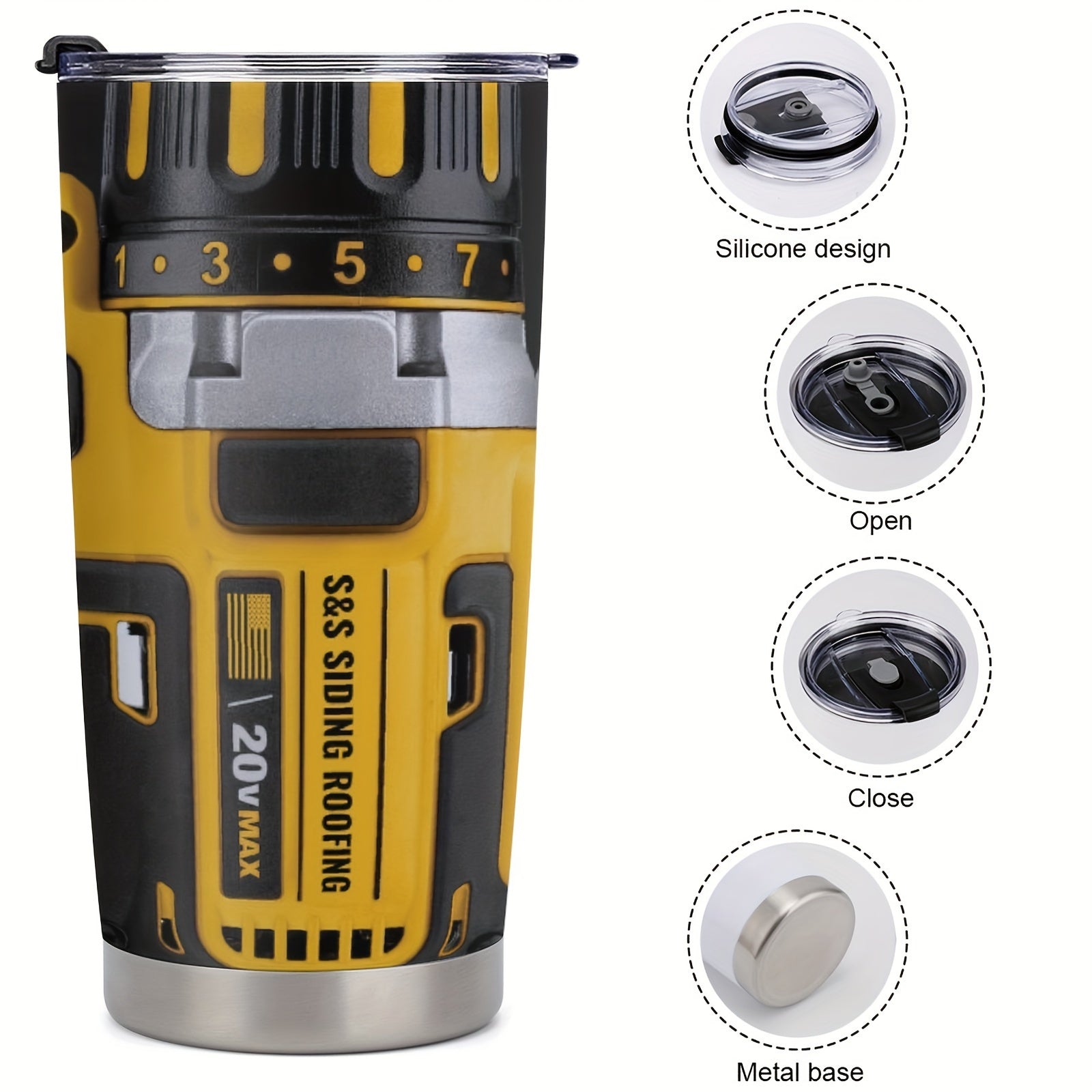 Vaso aislado de acero inoxidable de 20oz con patrón de herramientas para café, viajes y deportes