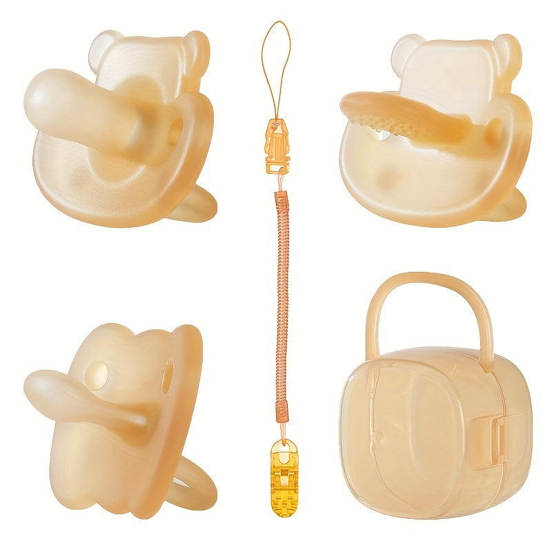 Набор успокаивающих предметов из пищевого силикона для детей - подходит для дневного и ночного использования, комплектуется пылезащитным чехлом и противоударной цепочкой, в цвете хаки.