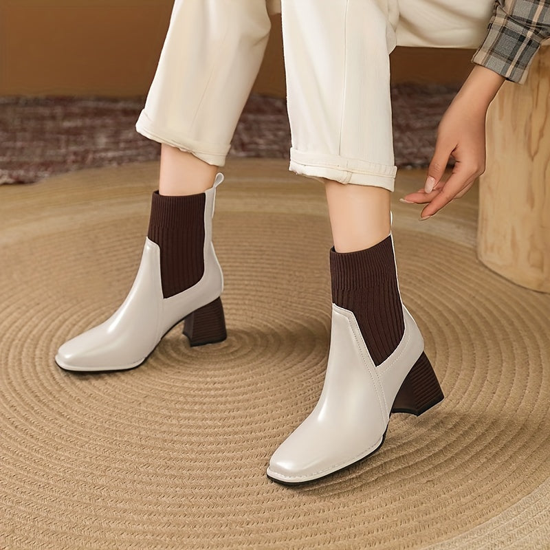 Women's Solid Color Minimalist Slip-On Boots with Chunky Heels