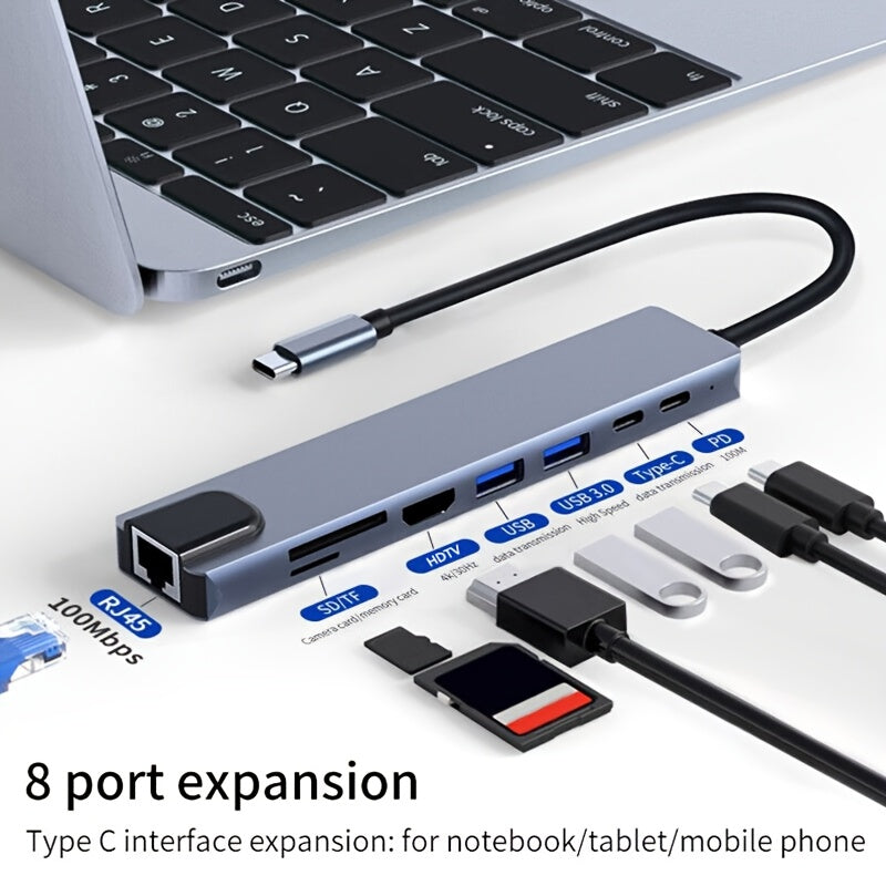 8-in-1 USB-C Hub with 4K HDMI Ethernet USB 3.0 SD Card Reader for MacBook Pro