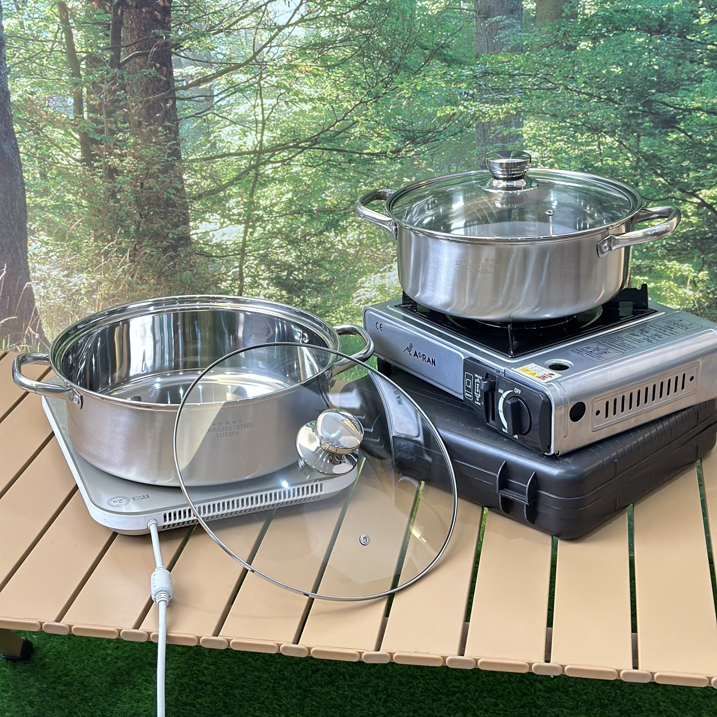 Olla de sopa caliente de acero inoxidable 304 con fondo de tres capas para hogar y restaurante